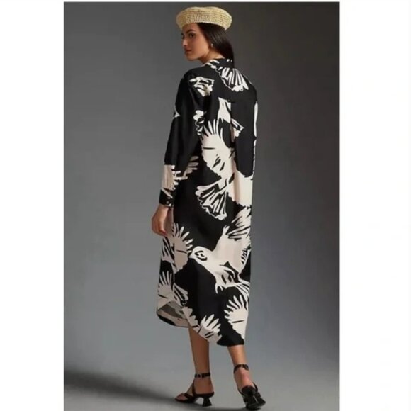 Anthropologie Maeve Soren Long Sleeve Bird Print Dress Size Medium P - Picture 5 of 12